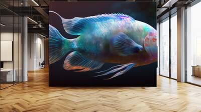 Bioluminescent fish on black background by generative AI Wall mural