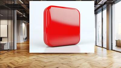 Blank Mobile application icon, button - red square with round corners. 3d rendering, white background Wall mural