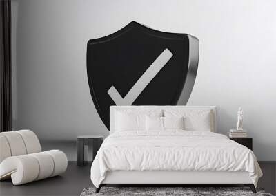 cartoon 3d Icon safety shield check mark perspective . black symbol security safety icon. Checkmark in minimalistic style. 3d vector illustration. white background Wall mural