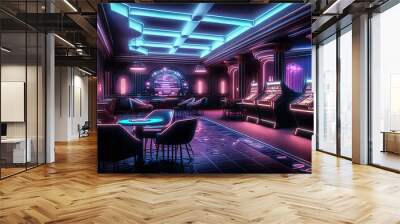 Casino room background with blue and purple neon lighting by generative AI Wall mural