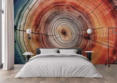 Colorful tree rings cross section showing annual age rings, background design Wall mural