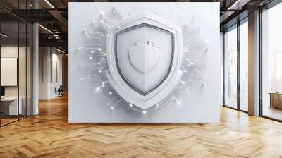 
Cyber security safety shield in minimalistic style. 3d vector illustration. white background Wall mural