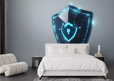 Cyber security safety shield in minimalistic style. 3d vector illustration. white backgroundCyber security safety shield in minimalistic style. 3d vector illustration. white background Wall mural