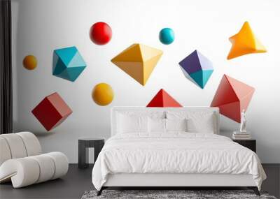 different levitating 3d shapes on white background Wall mural