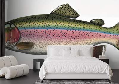 Full color illustration of a rainbow trout isolated on white background by generative AI Wall mural