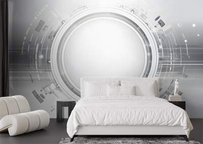 Grey white Abstract technology background with various technology elements Hi-tech communication concept innovation background Circle empty space for your text Wall mural