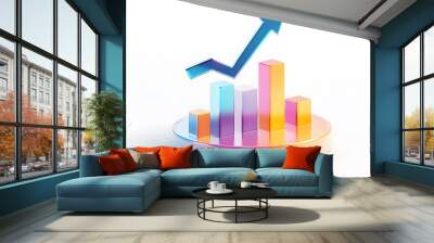 
lying composition 3d icon, UI icon, a chart icon, bar chart has a rising arrow on it, bar chart, pie chart, a rising arrow, frosted glass, transparent, white background, transparent technology sense Wall mural