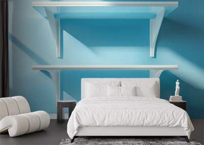 modern display shelve glossy white with sky blue background and drop shadow 3d cad rendering no ai ki Wall mural