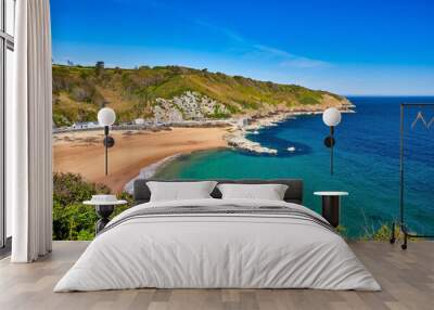 Image of La Greve de Lecq in the mornig sumer sunshine at low tide with sandy beach and clear water. Jersey, Channel Islands, Uk Wall mural