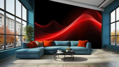 Red gradient color light wave spectrum abstract on plain black background  Wall mural