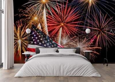 United States of  America flag with fireworks. Wall mural