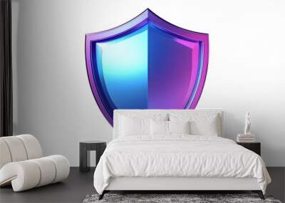 Shield depicting protection. shield 3d icon. Protection, defense and security concept symbol: blue and purple shield on isolated on white background Wall mural