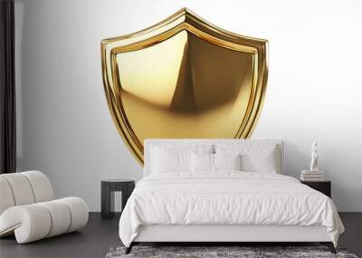 Shield depicting protection. shield 3d icon. Protection, defense and security concept symbol: golden shield on isolated on white background Wall mural