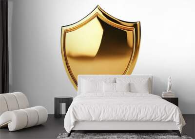 Shield depicting protection. shield 3d icon. Protection, defense and security concept symbol: golden shield on isolated on white background Wall mural