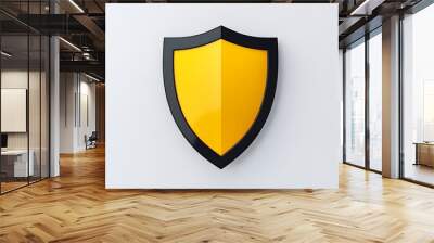 Shield depicting protection. shield 3d icon. Protection, defense and security concept symbol: yellow and black shield on isolated on white background Wall mural