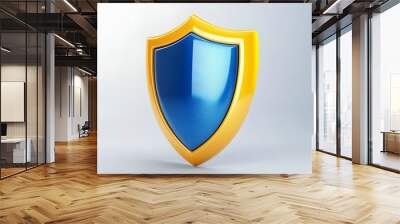 Shield depicting protection. shield 3d icon. Protection, defense and security concept symbol: yellow and blue shield on isolated on white background Wall mural