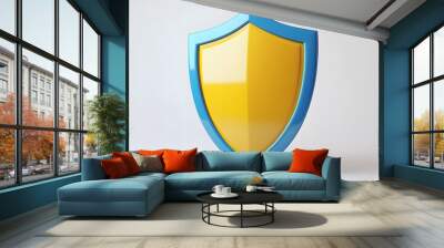 Shield depicting protection. shield 3d icon. Protection, defense and security concept symbol: yellow and blue shield on isolated on white background Wall mural