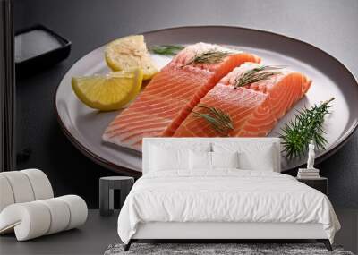 Sliced fish fillet with herbs and spices Wall mural