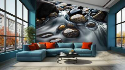 Water flowing over river rocks by generative AI Wall mural