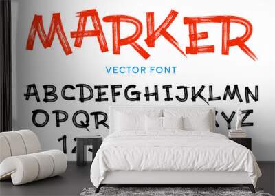 Vector stylized artistic font made of marker strokes. Latin alphabet from A to Z and numbers from 0 to 9. Beautiful realistic brush style. Wall mural