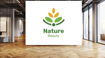 Green nature logo design template. Modern and simple logo for nature company Wall mural