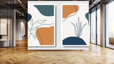 Minimalist collection modern abstract leaves tropical botanical bohemian style, poster, print, wall, decor, boho Wall mural