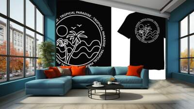 tropical paradise t-shirt design. tropical t shirt design. t-shirt design vector for print. line art logo design vector illustration. quotes for t shirt Wall mural