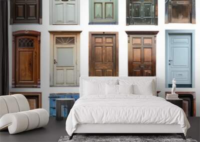 A collection of doors with different colors and designs,isolated on white background or transparent background Wall mural