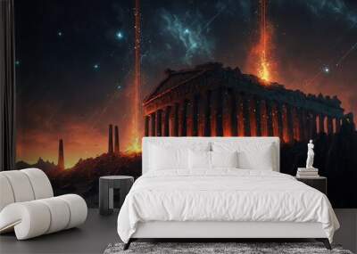 a fiery meteorite hit a ancient greek city causing an apocalyptic explosion. catastrophe. Generative AI Wall mural