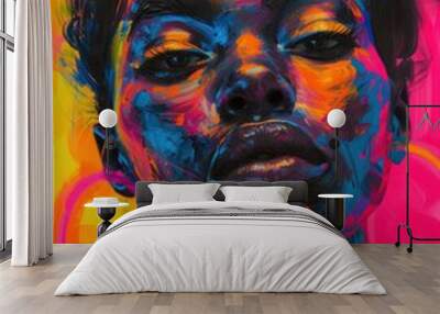 abstract portrait of a black woman with a swirling abstract aura of bright colors. Abstract painting concept. Colorful art, african american woman art Wall mural