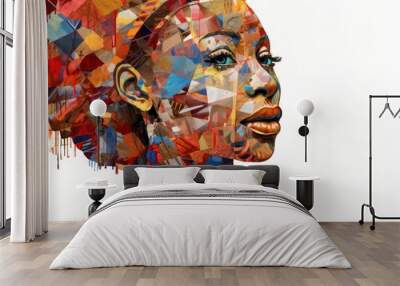 Abstract surreal portrait made out of geometry shape. stylized portrait of a beautiful black woman. concept art. Generative ai	 Wall mural