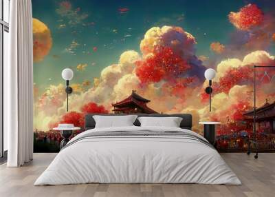 Ancient chinese city. Lunar new year. Fantasy scenary Wall mural