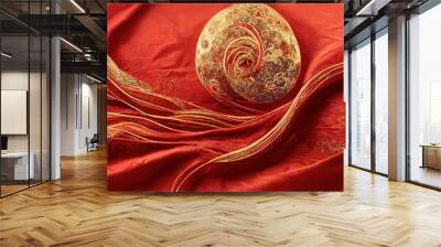 Chinese lunar new year. Pattern. Red and golden. Wall mural