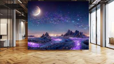 Fantasy landscape with sandy glaciers and purple crystal. Concept art. fantasy Wall mural