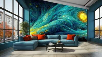 Fantasy starry night forest. Fantasy scenery Wall mural