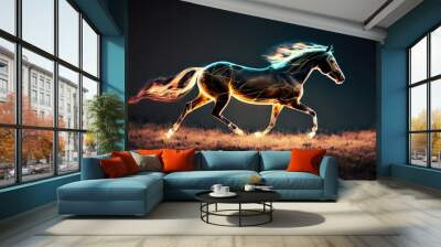 horse running on the field. Generative AI Wall mural