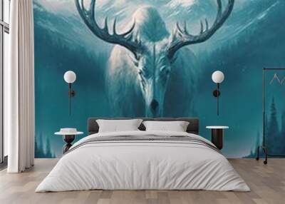 Hunter tracking Giant elk. Fantasy scenery. concept art. winter landscape Wall mural