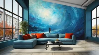 Inner Journey, Figure in indigo and turquoise, Surreal thoughts landscape Wall mural