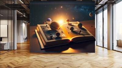 Open book revealing the solar system Wall mural