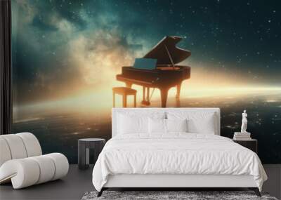 piano on the earth , piano with the earth as a background. fantasy scenery. Wall mural