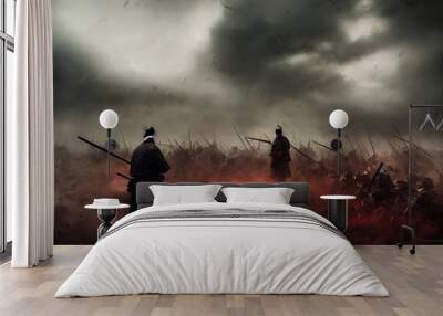 Samurai on battlefield. Wall mural