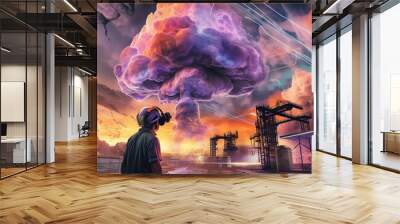 AI Metaverse, explodes with colorful brain clouds wearing. AI Generative. Wall mural