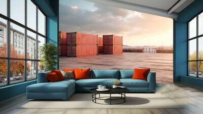 cargo shipping container working at sea port logistic busi. AI Generative. Wall mural