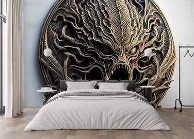 3D illustration of a monstrous creature with metallic details for a T-shirt design logo Wall mural