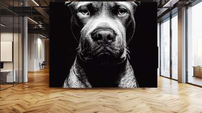 Ai generated pit bull dog on a black background Wall mural