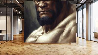 Vertical AI-generated image of a large hairy orc warrior mystical creature with elf ears Wall mural