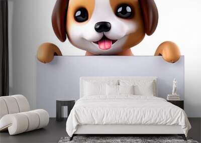 Dog cute cartoon style 3d model, background white holding a blank paper template Generative AI Wall mural