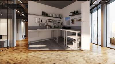 Modern kitchen interior design 3d render template Wall mural