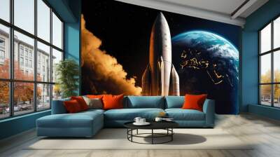 Rocket space launch retro vintage science fiction retrofuturism illustration Wall mural