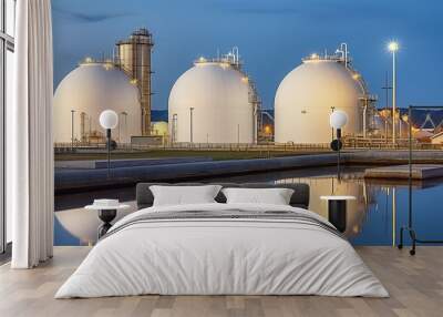 Natural gas tank - LNG or liquefied natural Industrial Spherical gas storage tank. Generative AI Wall mural